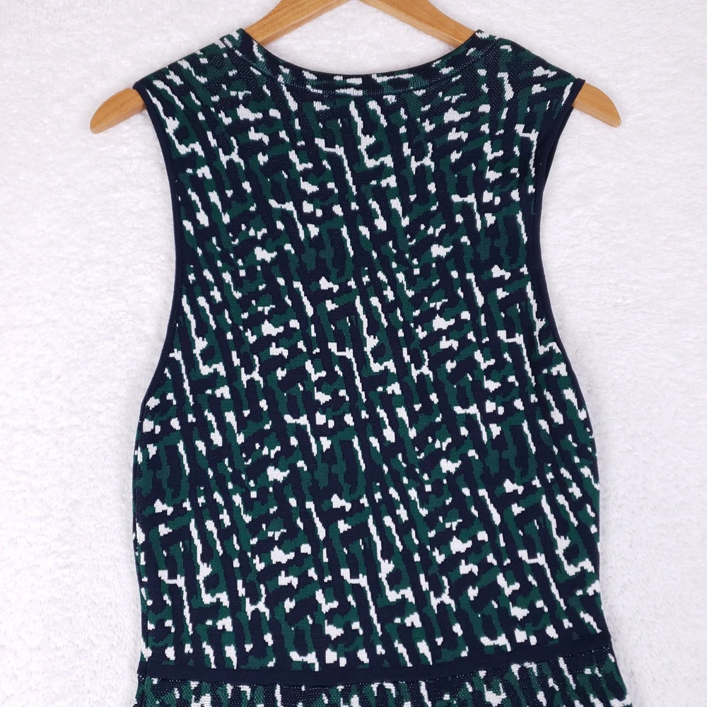 Eliza J Fit and Flare Dress Women L Sleeveless Abstract Knit Navy Green Workwear - Picture 8 of 11